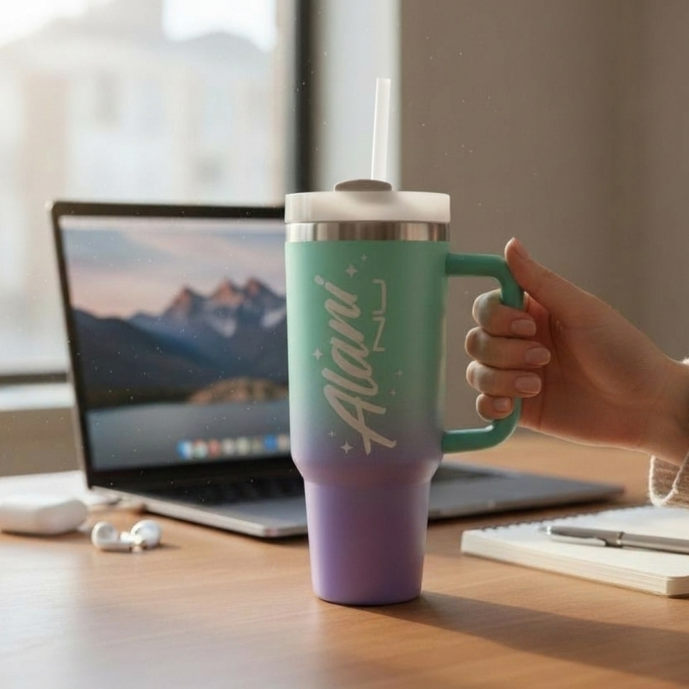 Alani Nu Teal & Purple Ombre Insulated Tumbler with Handle & Straw - 40oz